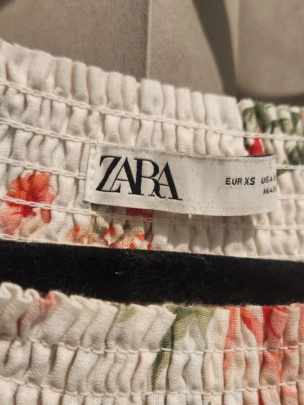 Zara White Floral Off-Shoulder Smocked Blouse with Coral Roses